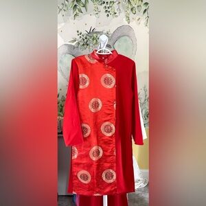 New Vietnamese ao dai gam cach Tan Nam Men’s modern long top beautiful red sml